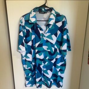 Men's Geometric Blue Polo Shirt